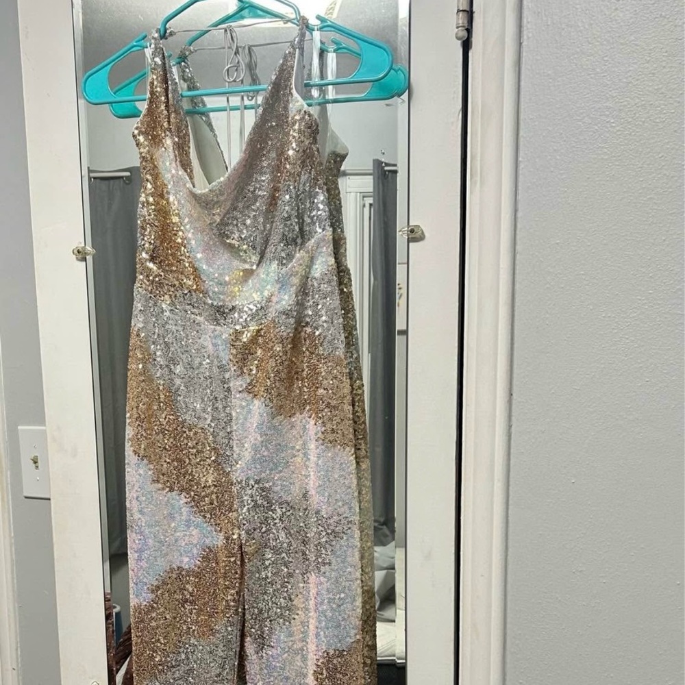 12th Tribe Gold & Silver Sequin Wide Leg Jumpsuit